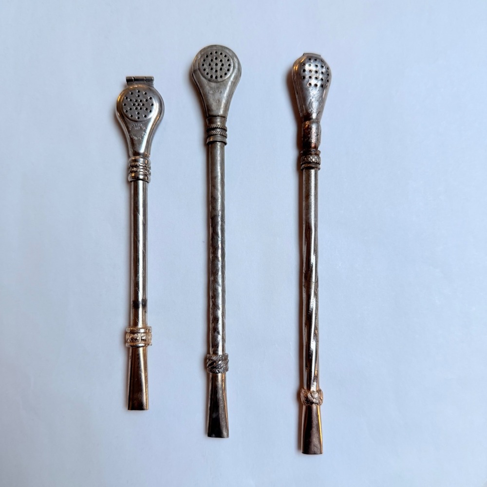 El Amigo Bombilla Set 3 Silver Tone Tea Straws Argentina Vintage